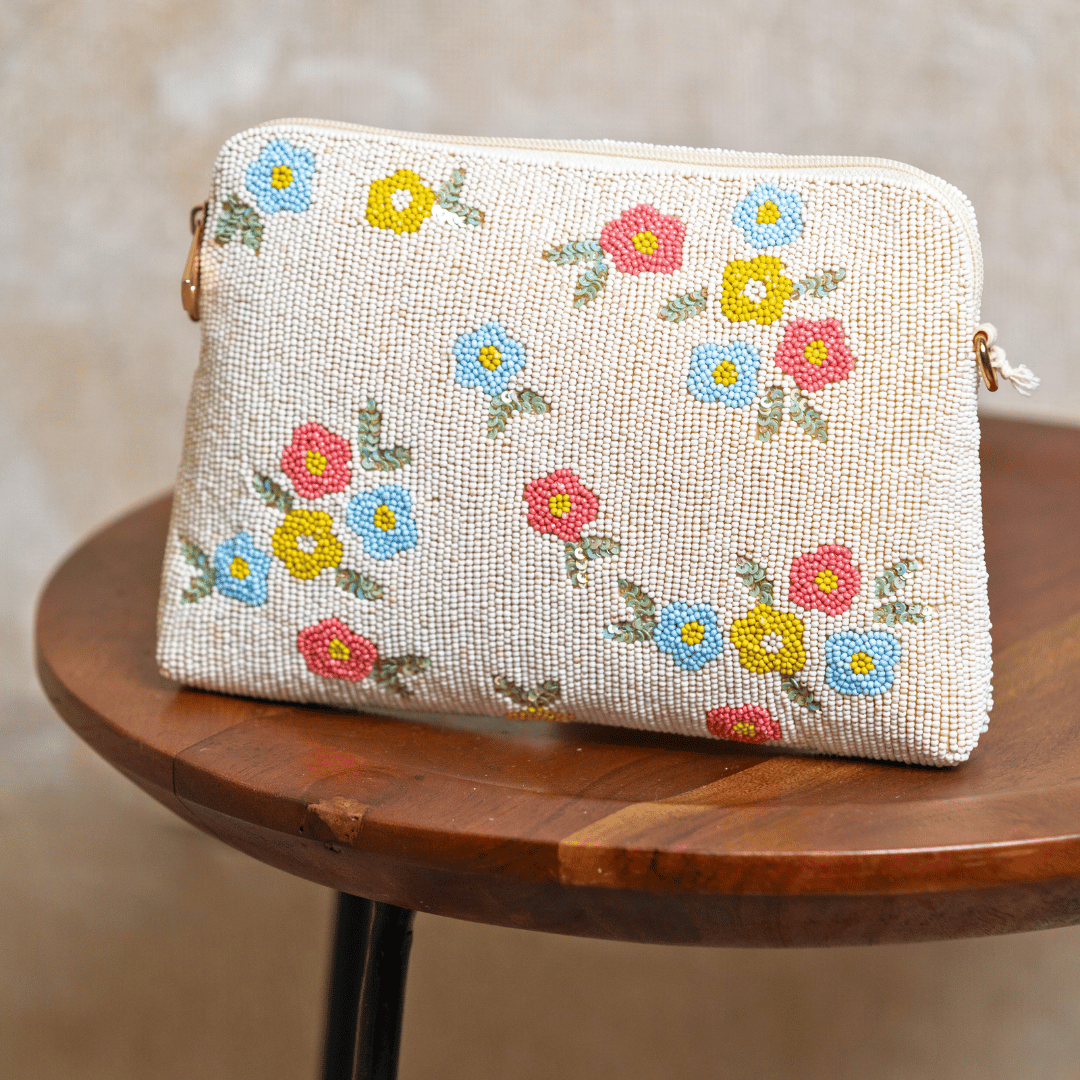 Floral Beaded Fringe Sling Bag