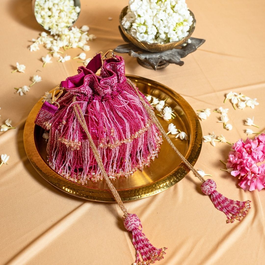 Fuchsia Sequin Beaded Potli Bag
