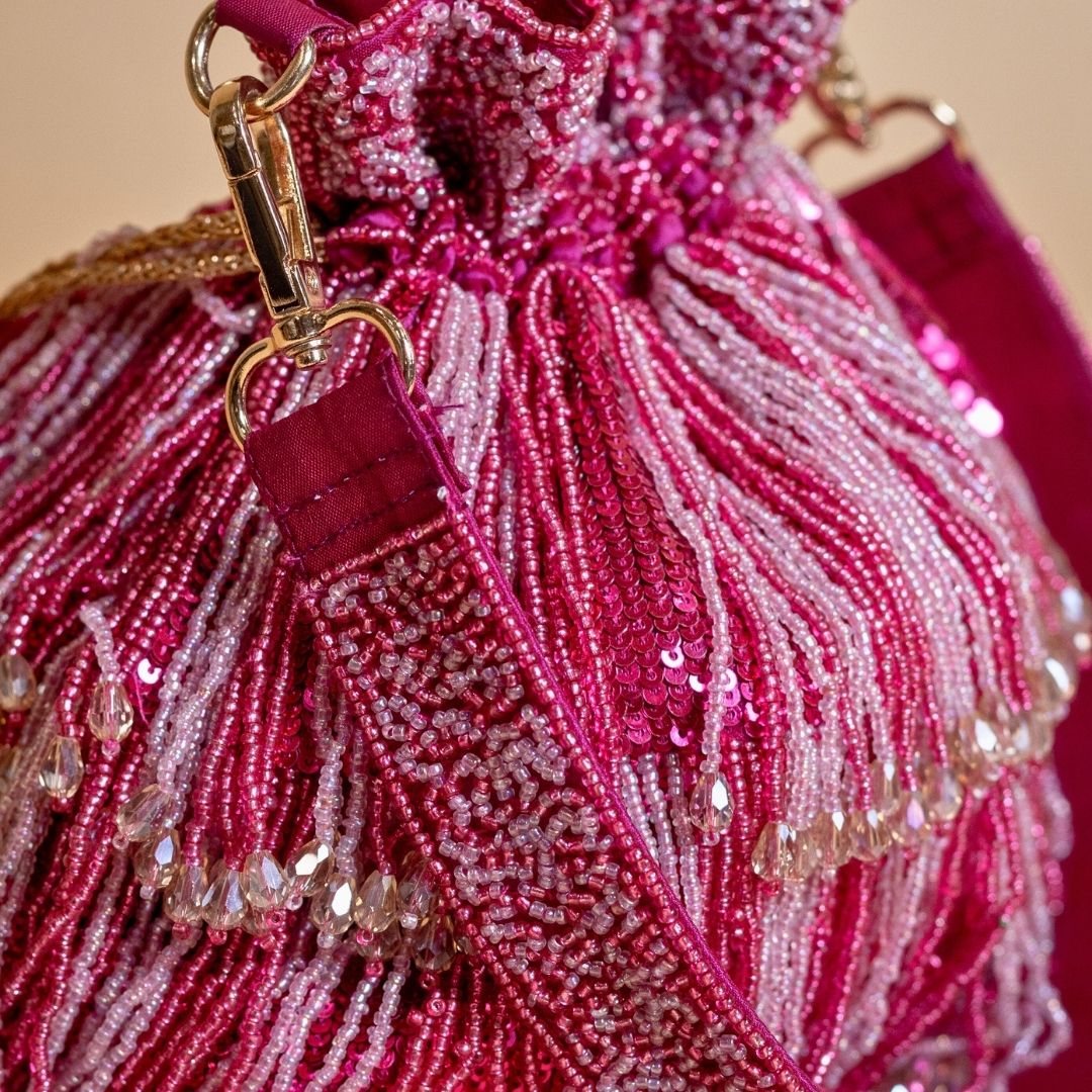 Fuchsia Sequin Beaded Potli Bag