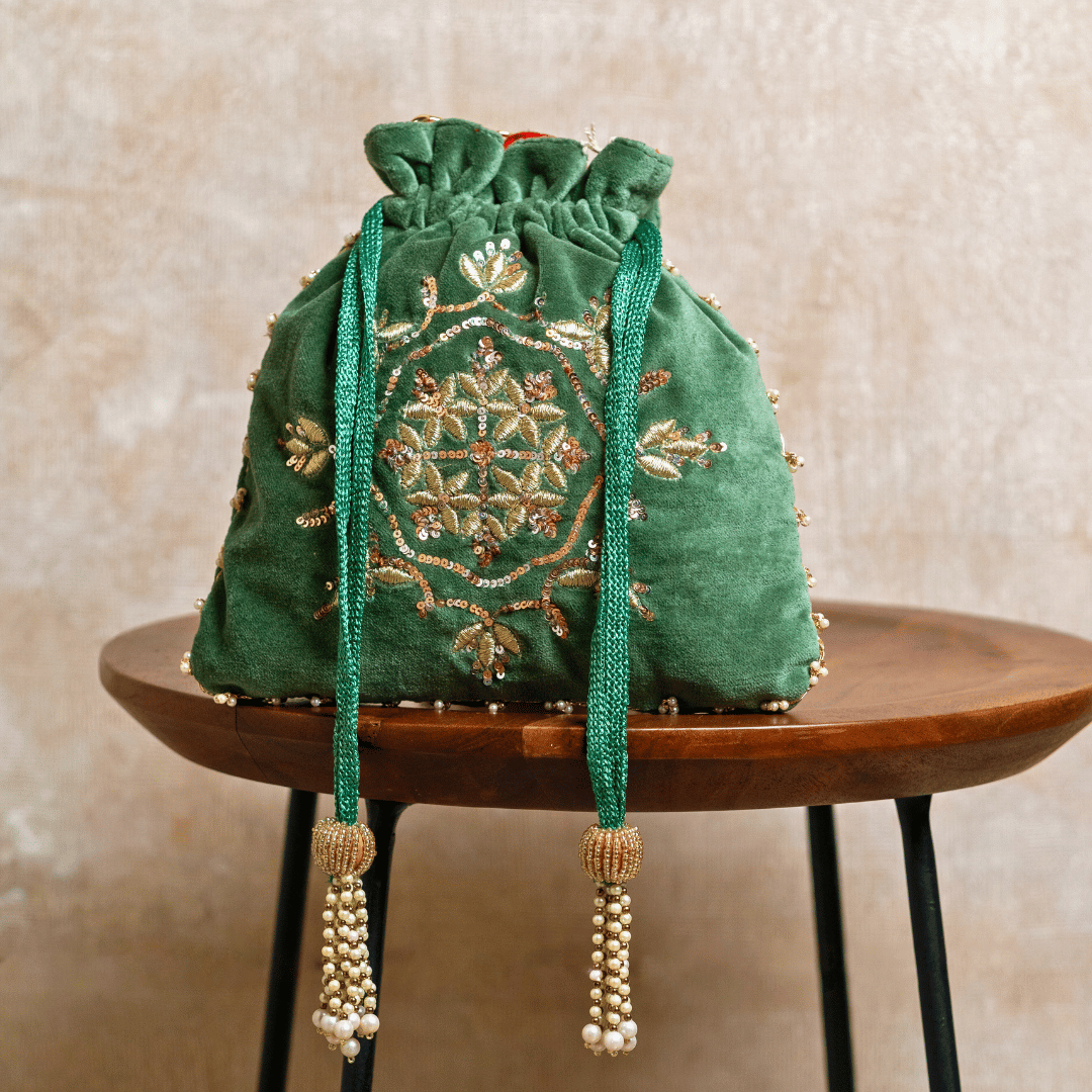 Velvet Green Opulance Potli