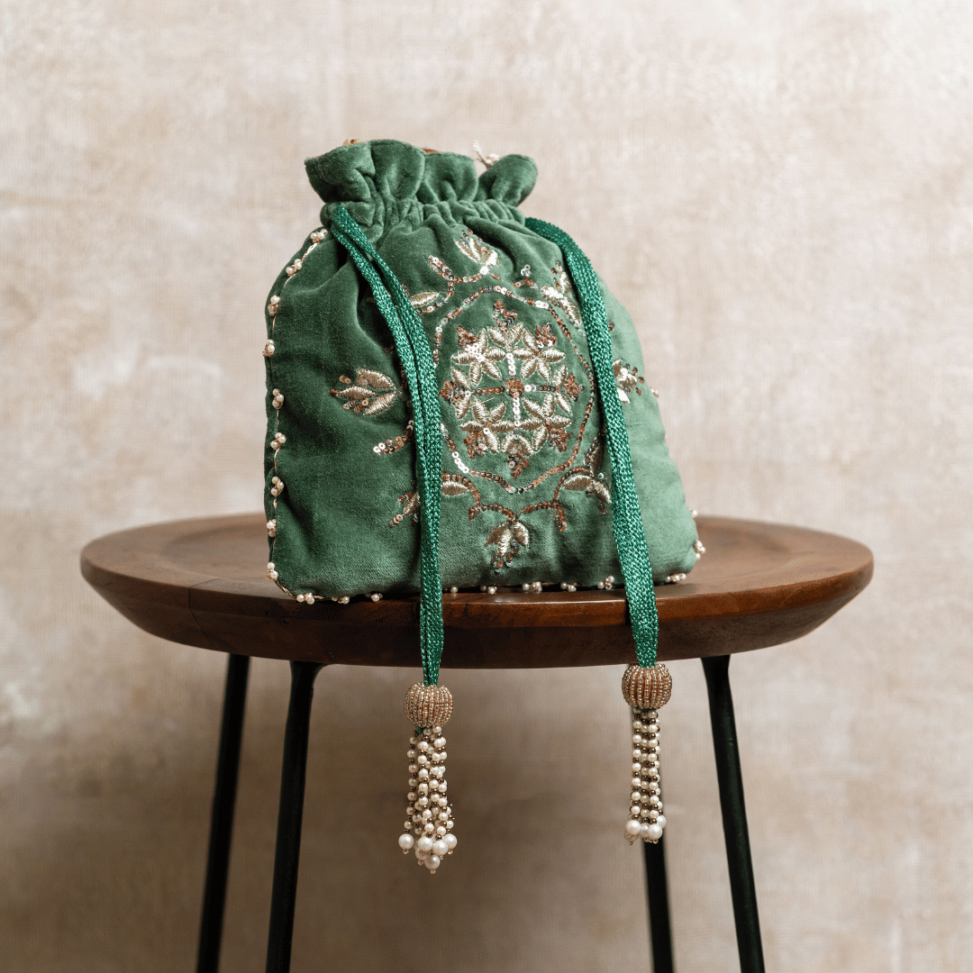 Velvet Green Opulance Potli