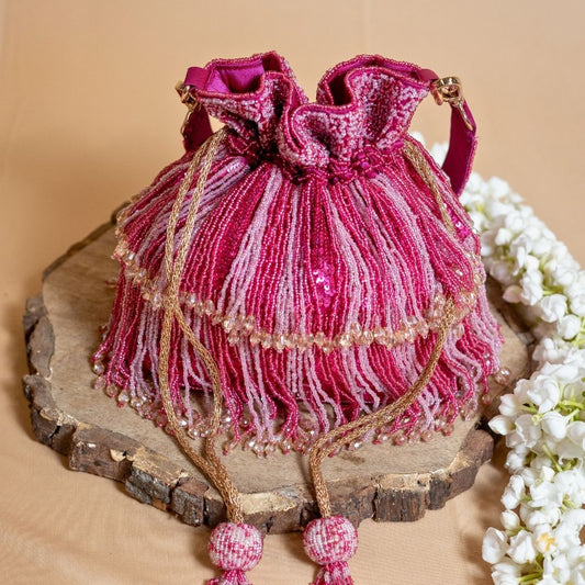 Fuchsia Sequin Beaded Potli Bag